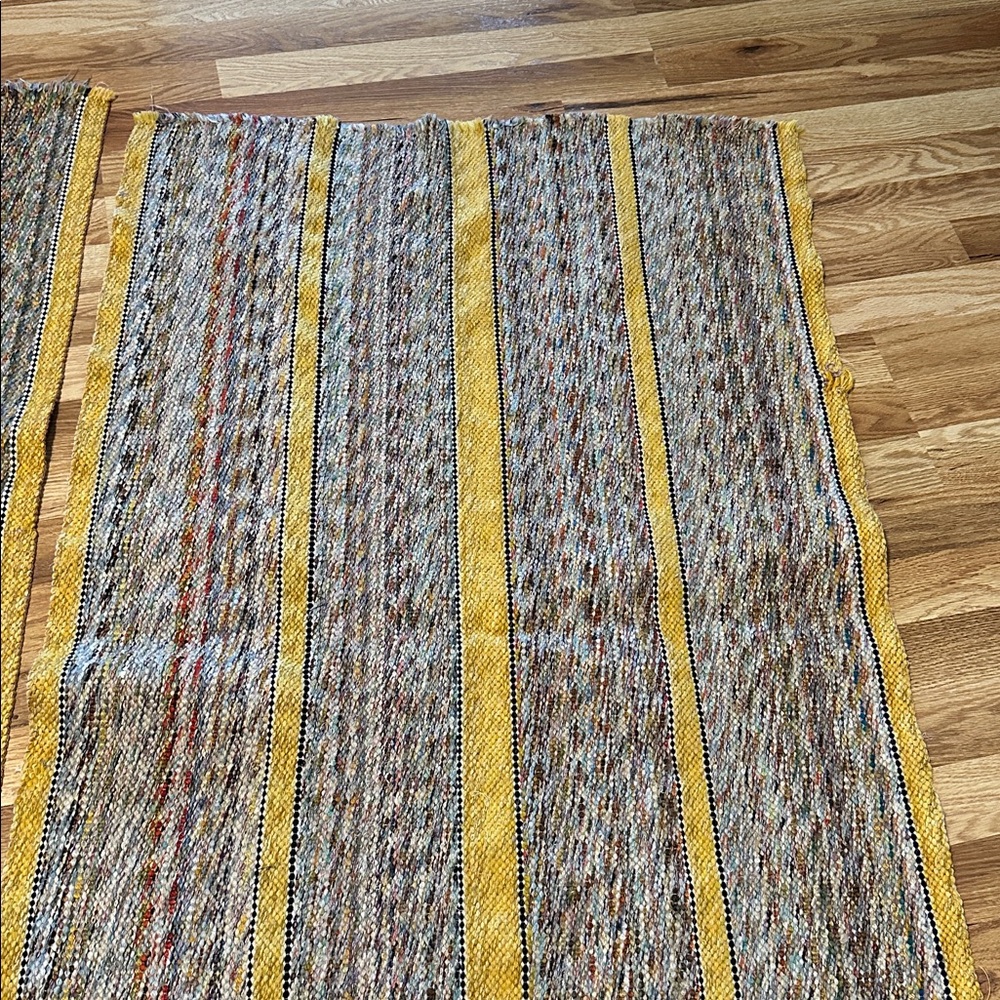 Vintage Multi-Color Woven Yellow Hook Rug Kitchen Throw Decorative set of 2 - Picture 5 of 8